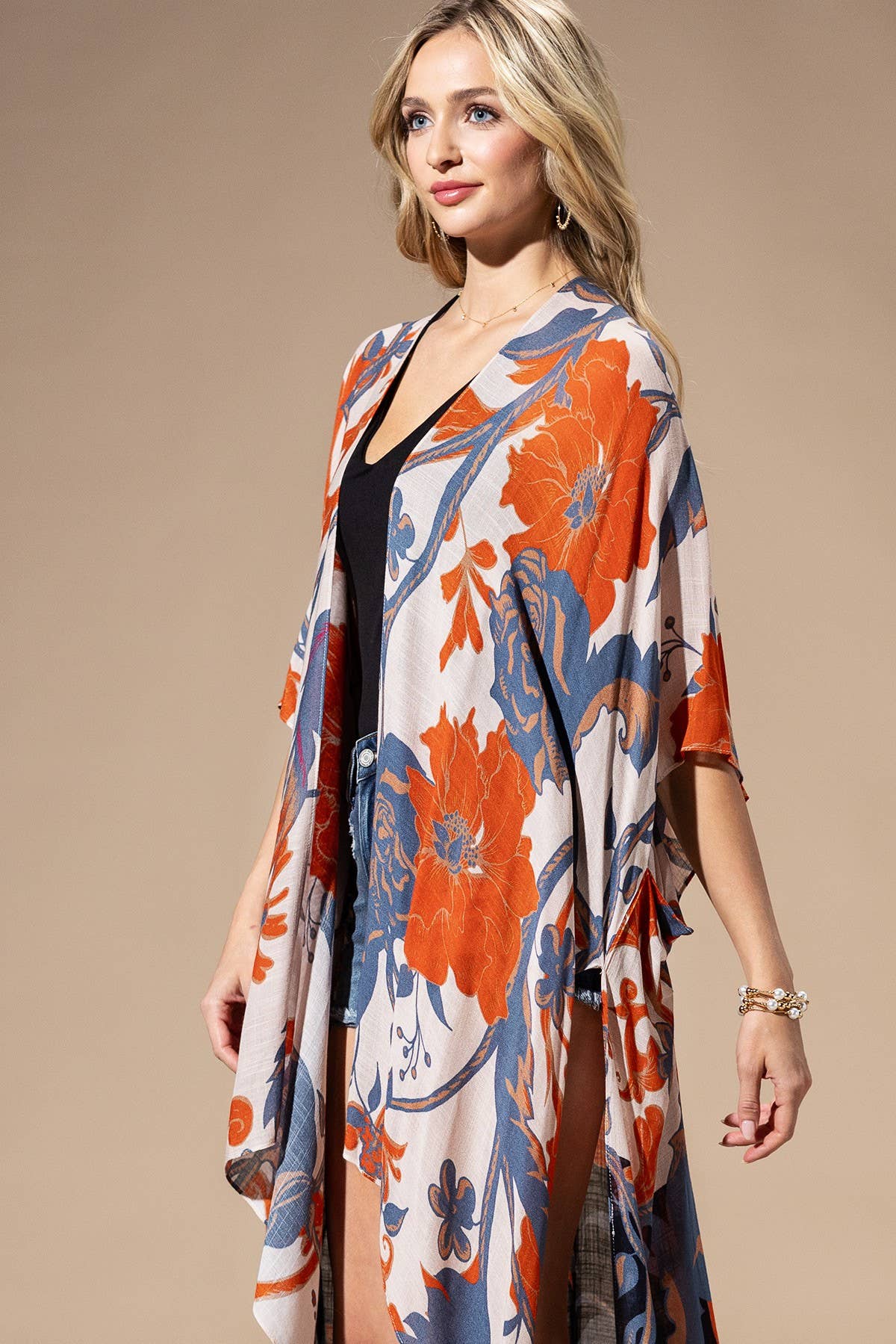 Orange Blue Multi Kimono: ORANGE BLUE MULTI