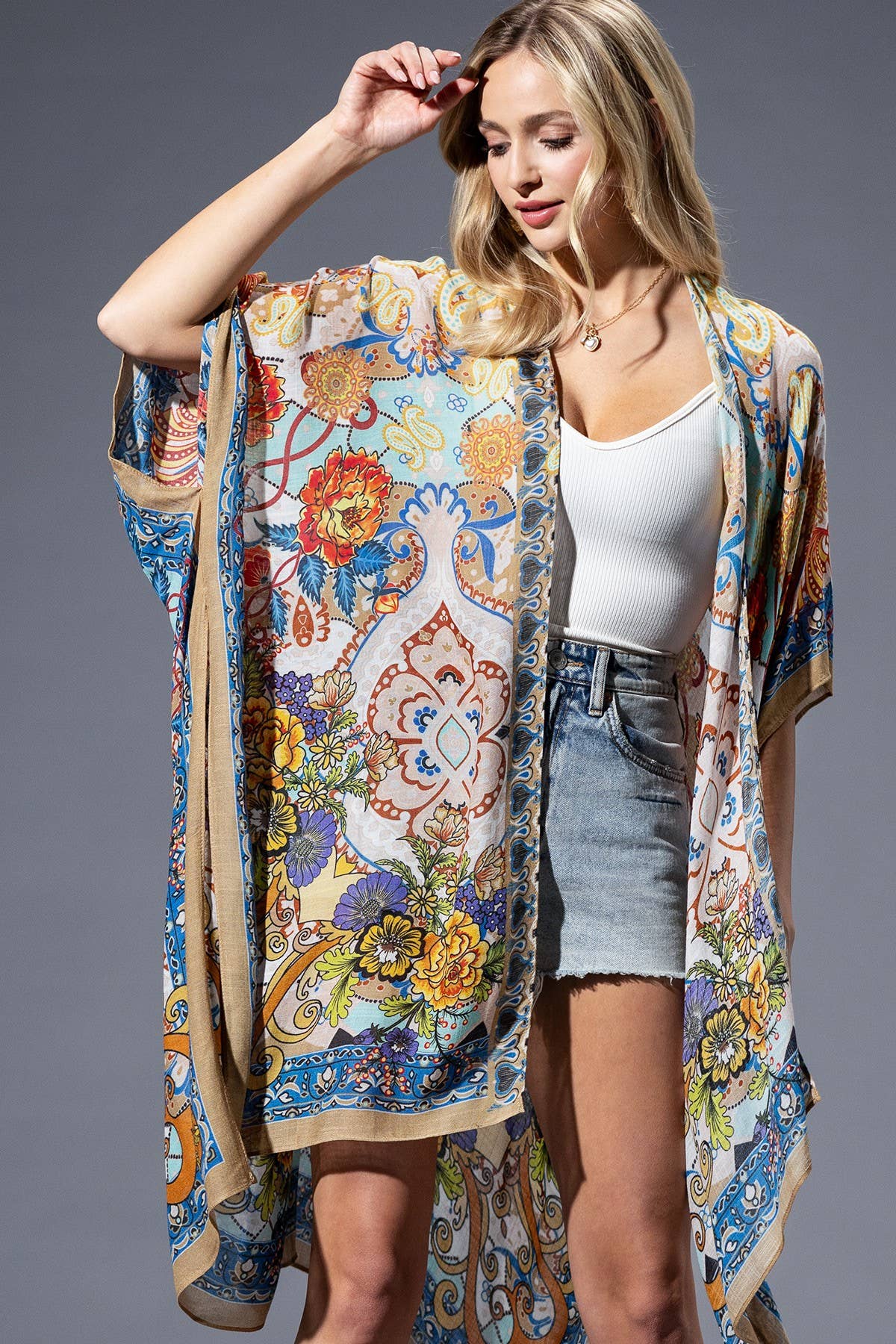 Gold Blue Mandala Kimono: GOLD BLUE MANDALA