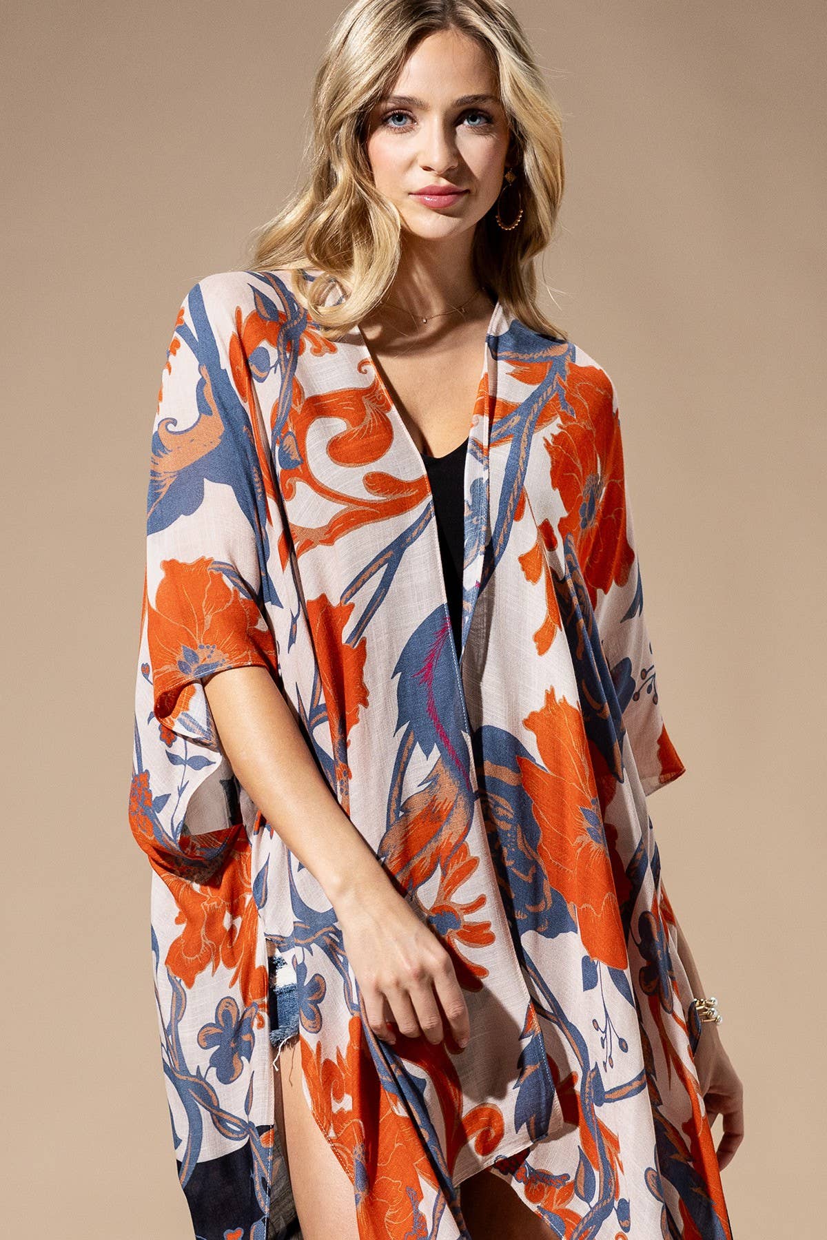 Orange Blue Multi Kimono: ORANGE BLUE MULTI