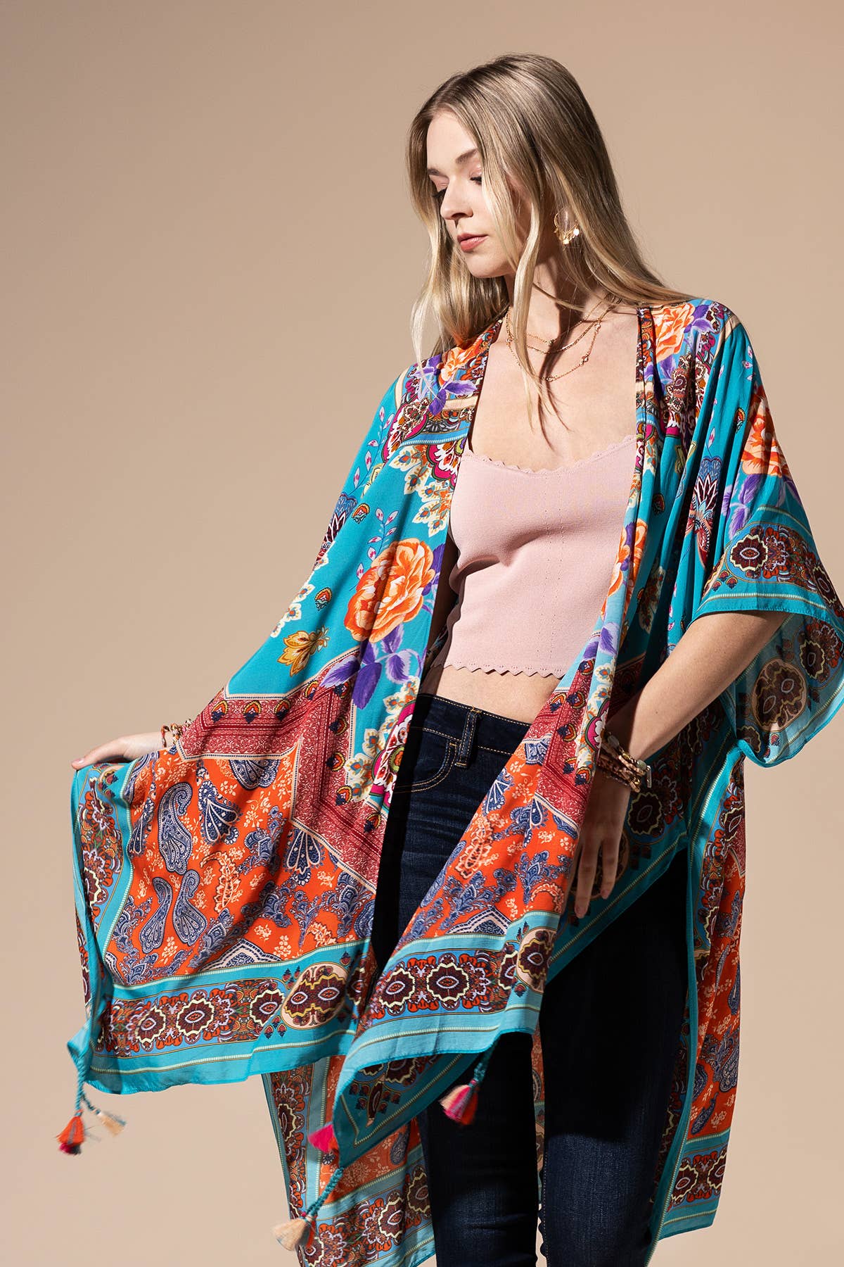 Boho Paisley & Floral Kimono with Tassel Detail