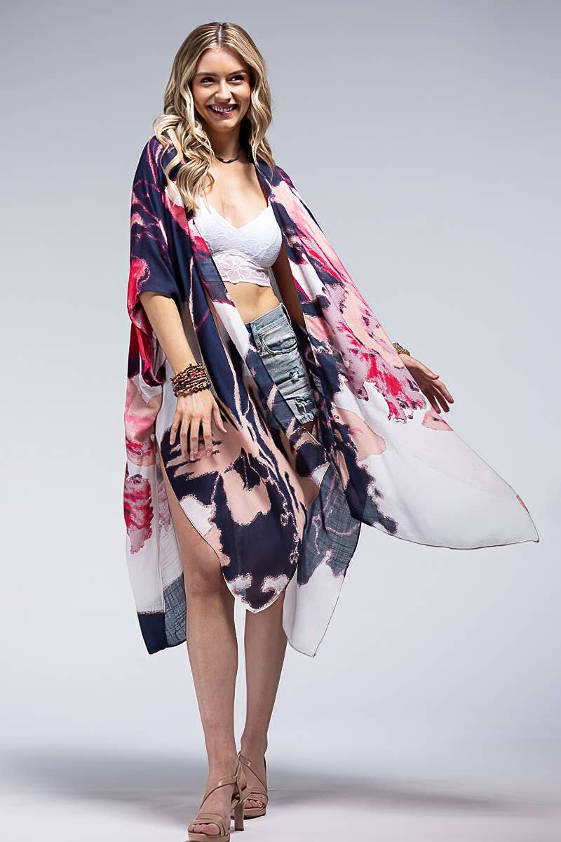 Lightweight Water color Kimono: CORAL MULTI