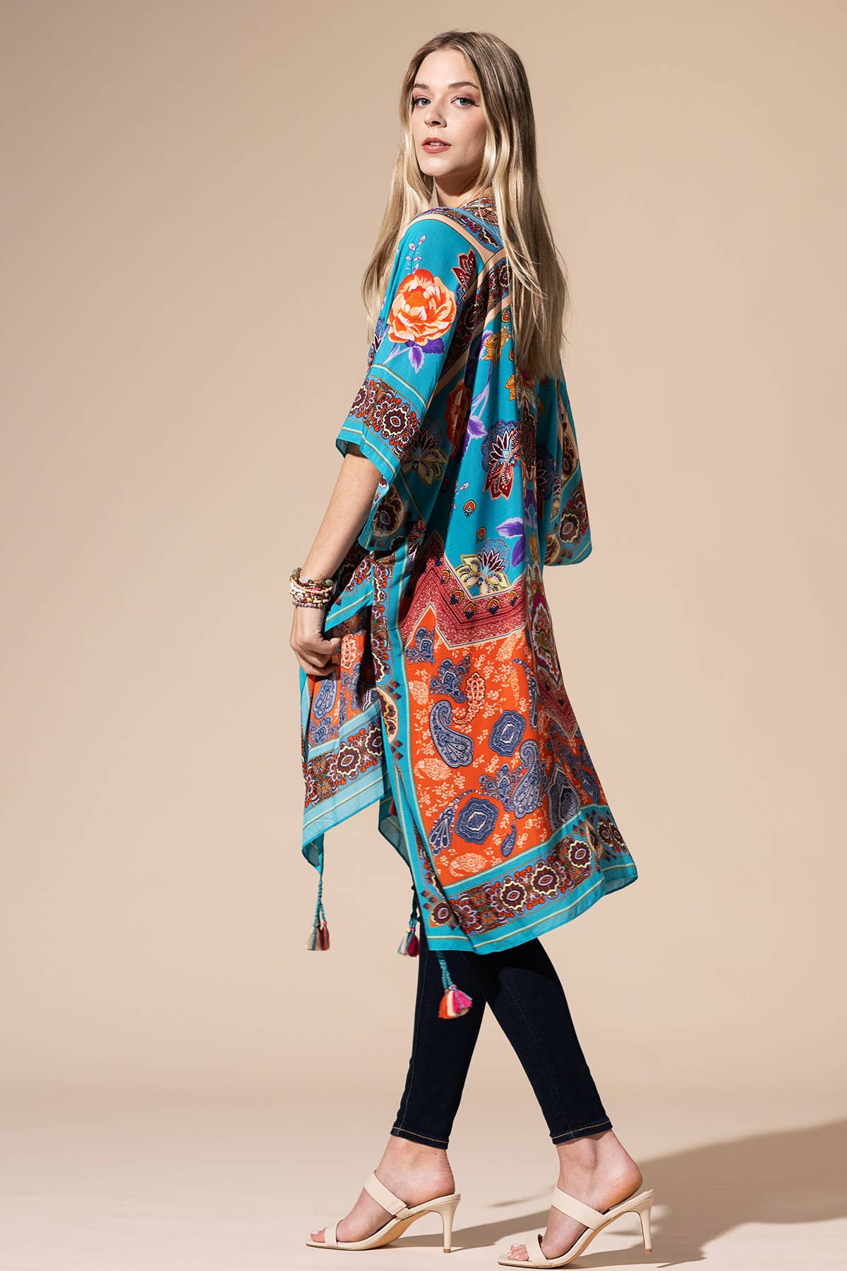 Boho Paisley & Floral Kimono with Tassel Detail