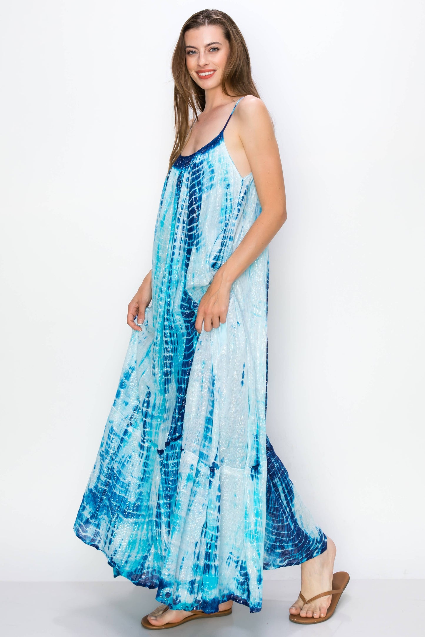 Blue Ocean Wavy Dress: Ocean Blue / Small/Medium