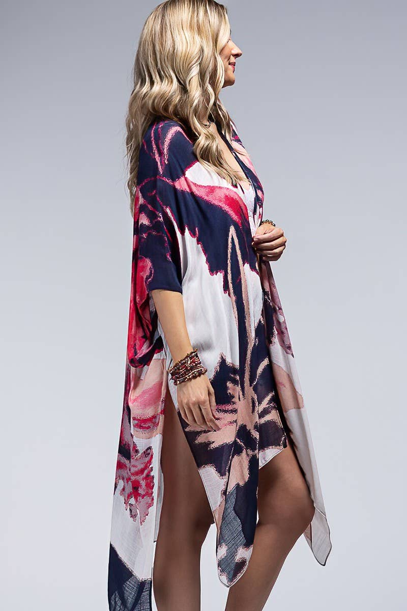 Lightweight Water color Kimono: CORAL MULTI
