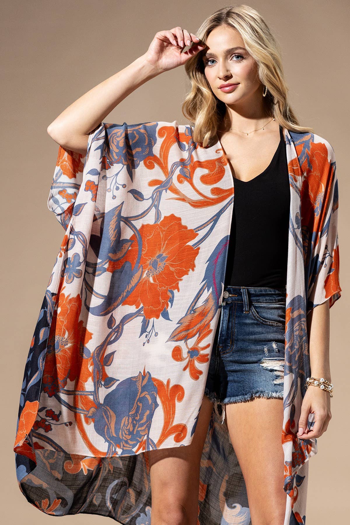 Orange Blue Multi Kimono: ORANGE BLUE MULTI