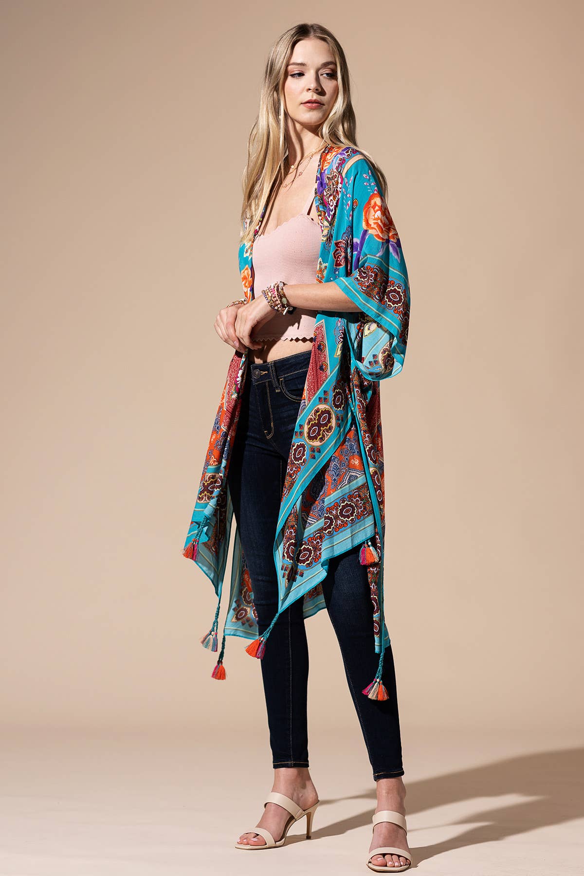 Boho Paisley & Floral Kimono with Tassel Detail
