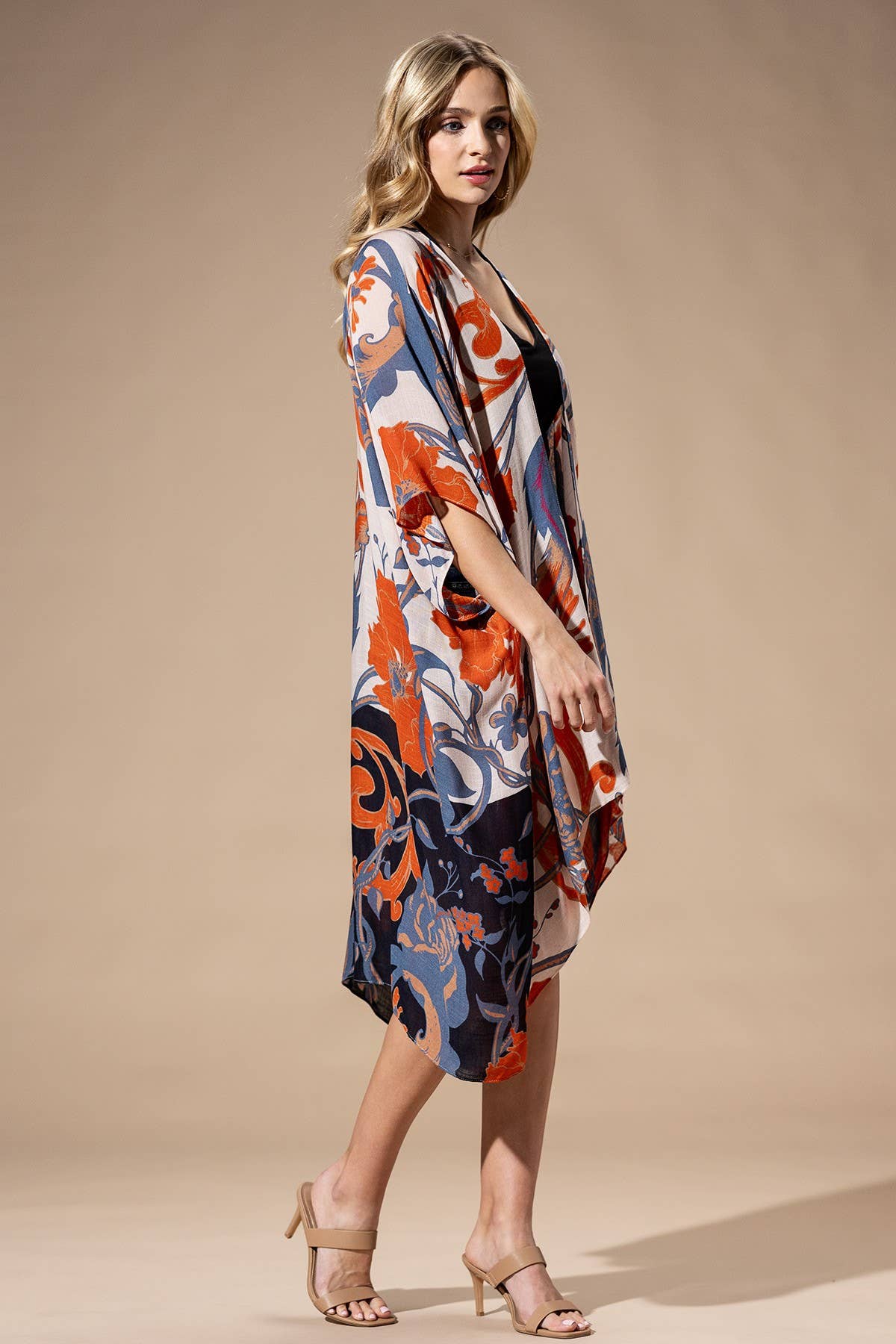 Orange Blue Multi Kimono: ORANGE BLUE MULTI