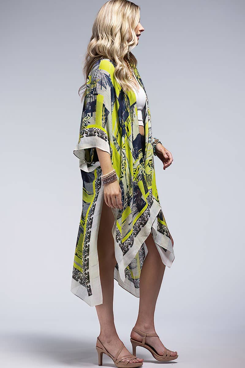 Geometric Floral Print Lightweight Kimono