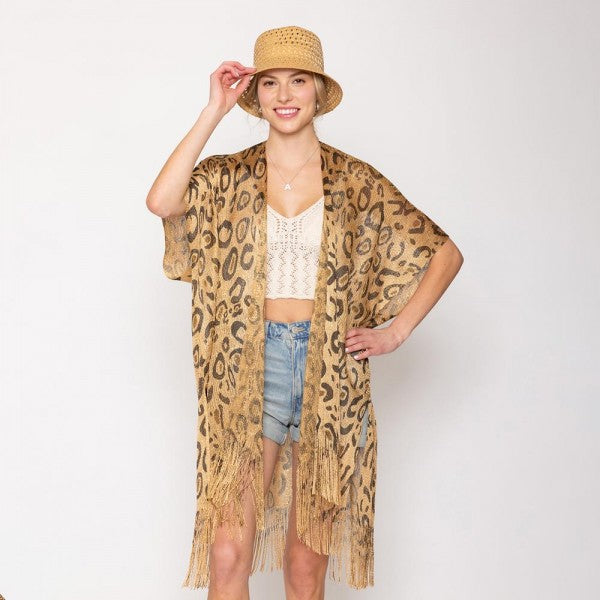 Leopard Lurex Kimono With Fringe Details 7322976