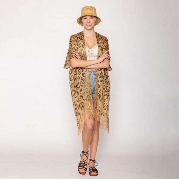 Leopard Lurex Kimono With Fringe Details 7322976