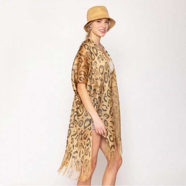 Leopard Lurex Kimono With Fringe Details 7322976