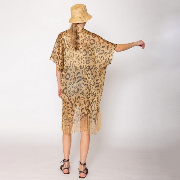 Leopard Lurex Kimono With Fringe Details 7322976