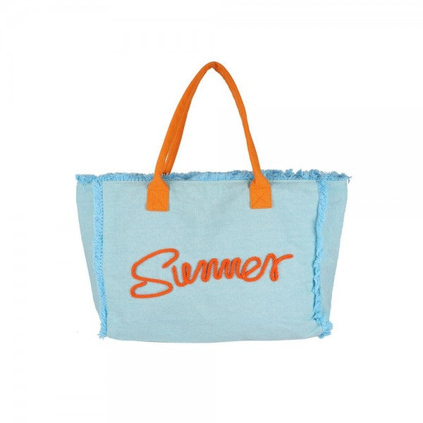 Sewn Rope 'Summer' Letter Fringed Canvas Tote Bag 784402
