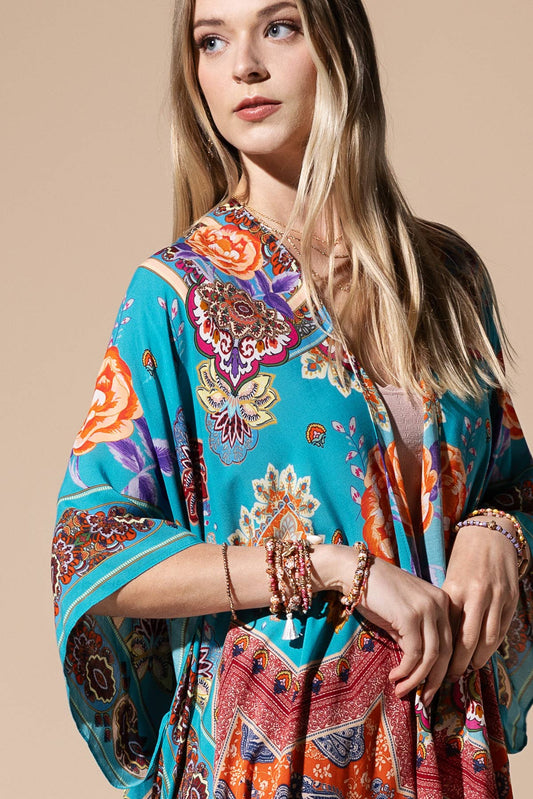 Boho Paisley & Floral Kimono with Tassel Detail