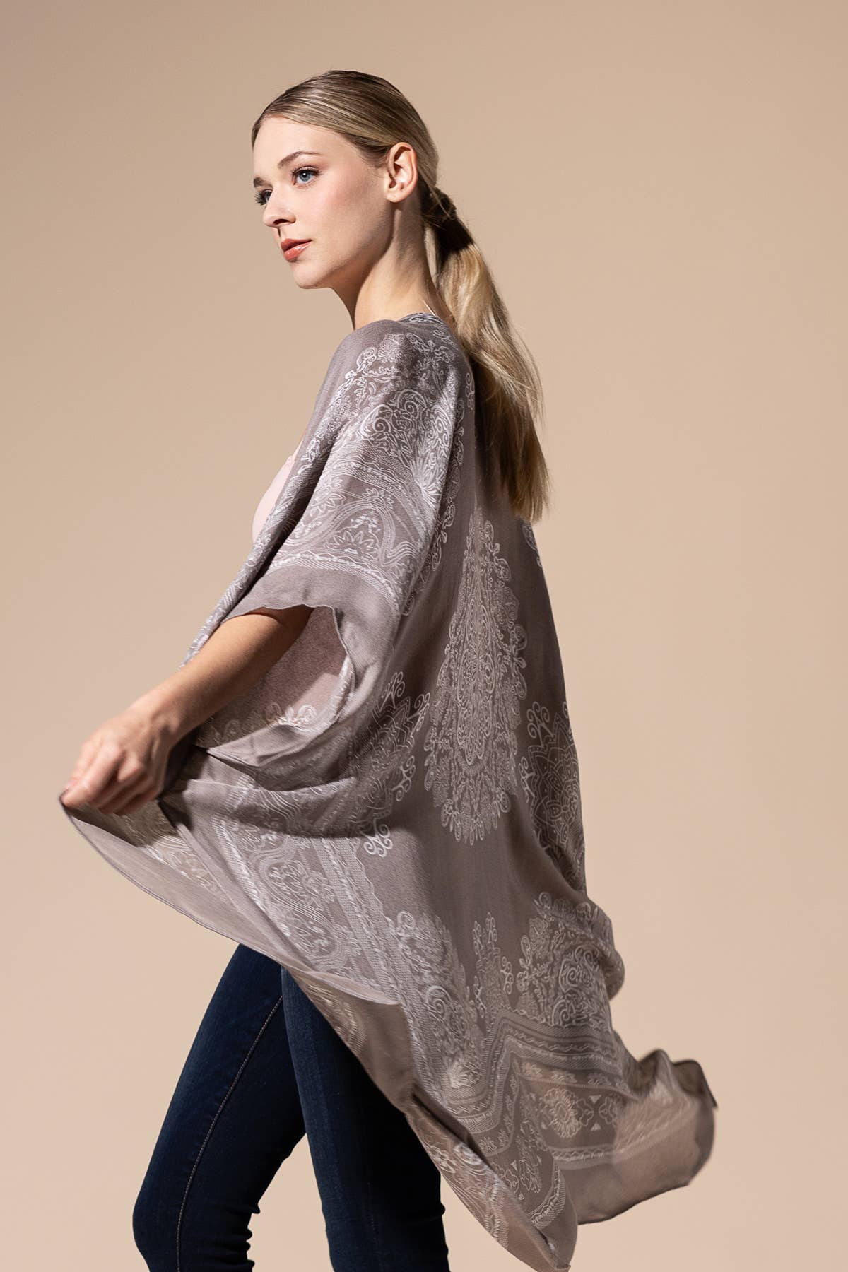 Mandala Lotus Border Woven Kimono