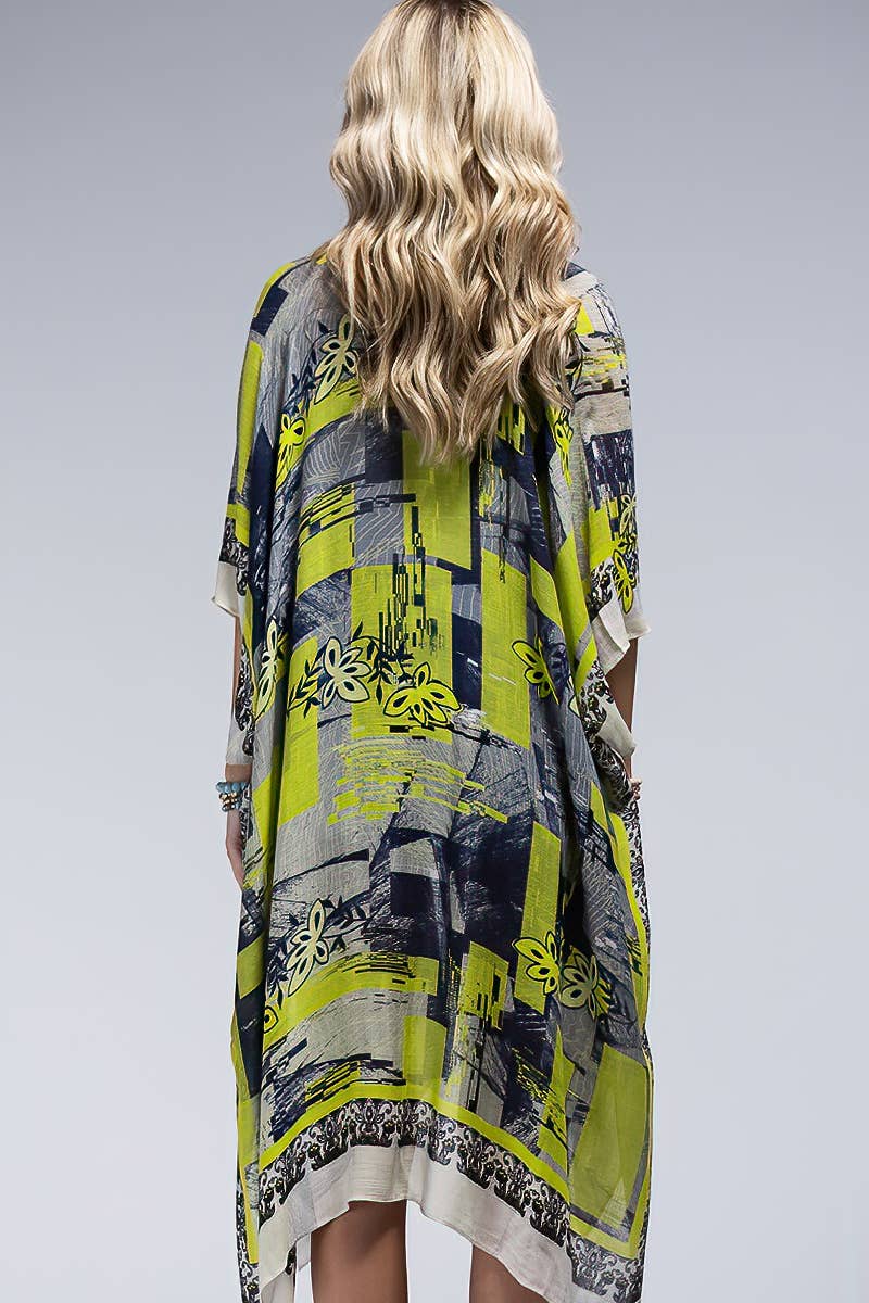 Geometric Floral Print Lightweight Kimono