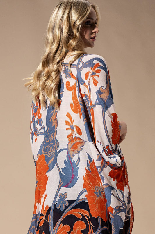 Orange Blue Multi Kimono: ORANGE BLUE MULTI