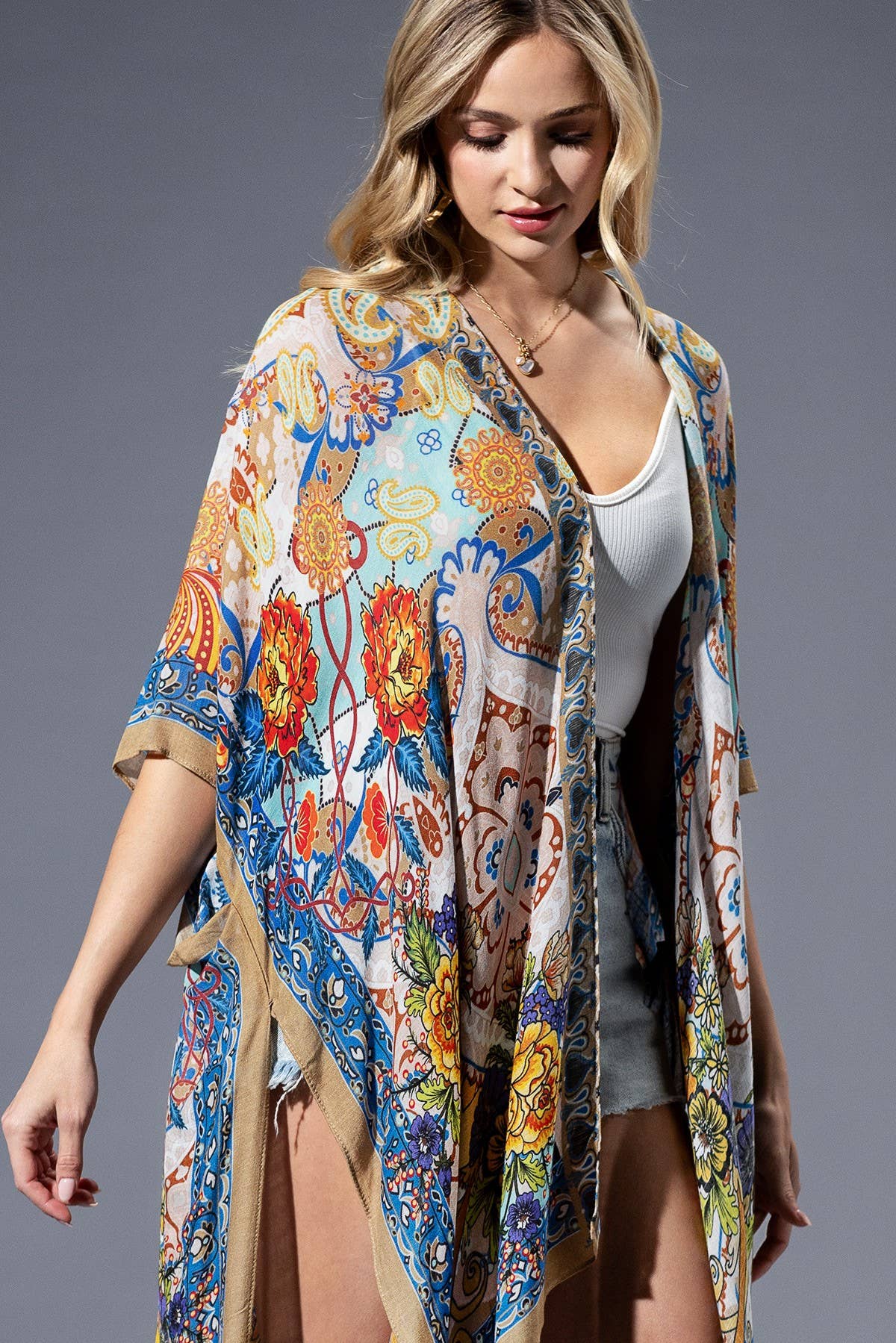 Gold Blue Mandala Kimono: GOLD BLUE MANDALA