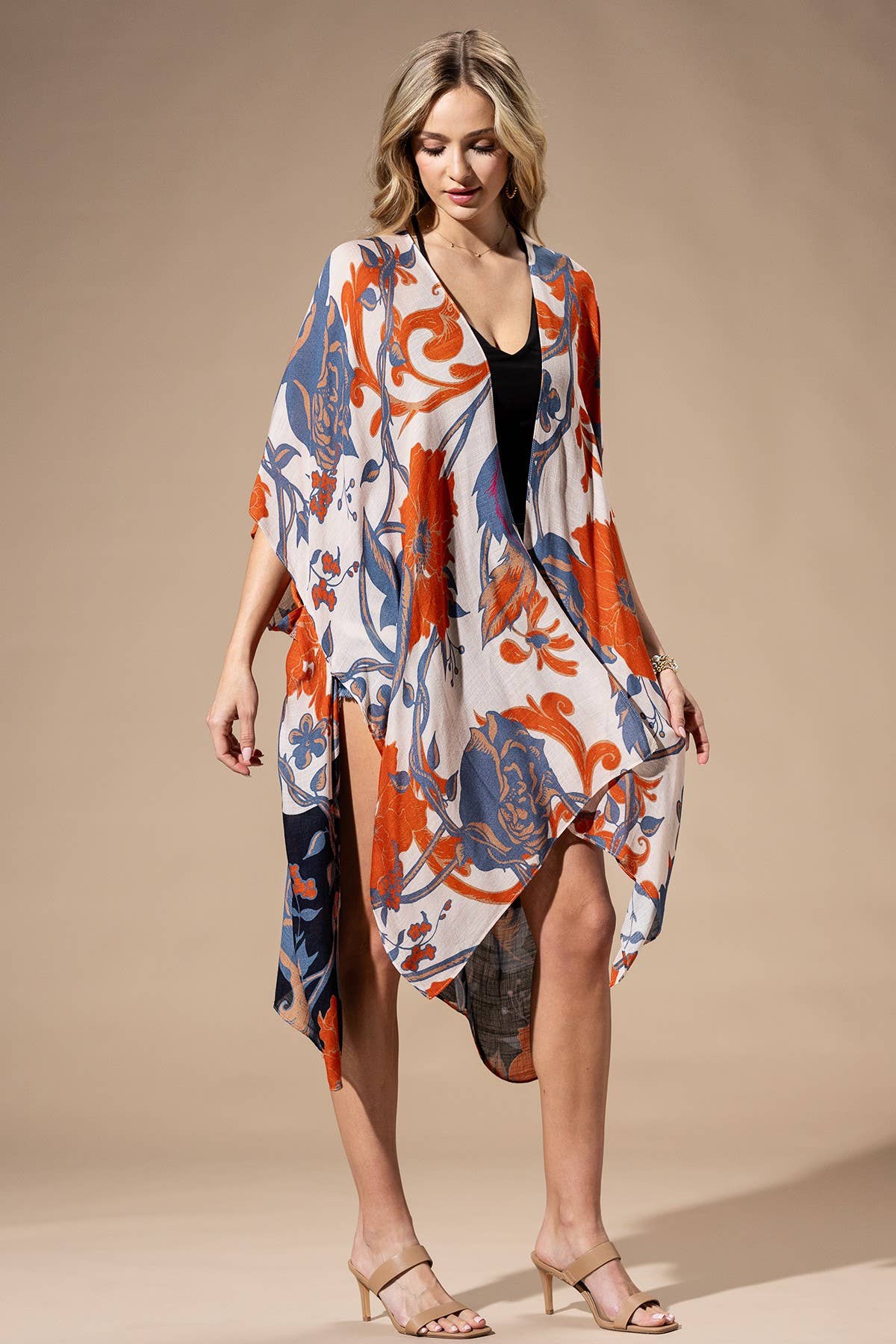 Orange Blue Multi Kimono: ORANGE BLUE MULTI