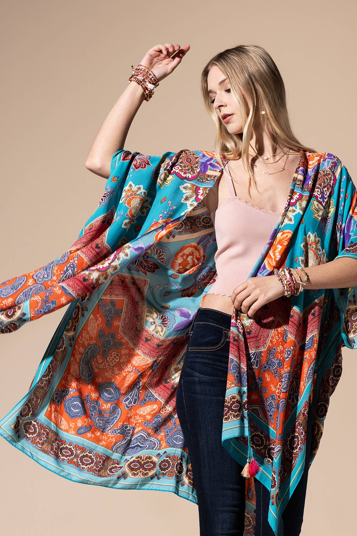 Boho Paisley & Floral Kimono with Tassel Detail