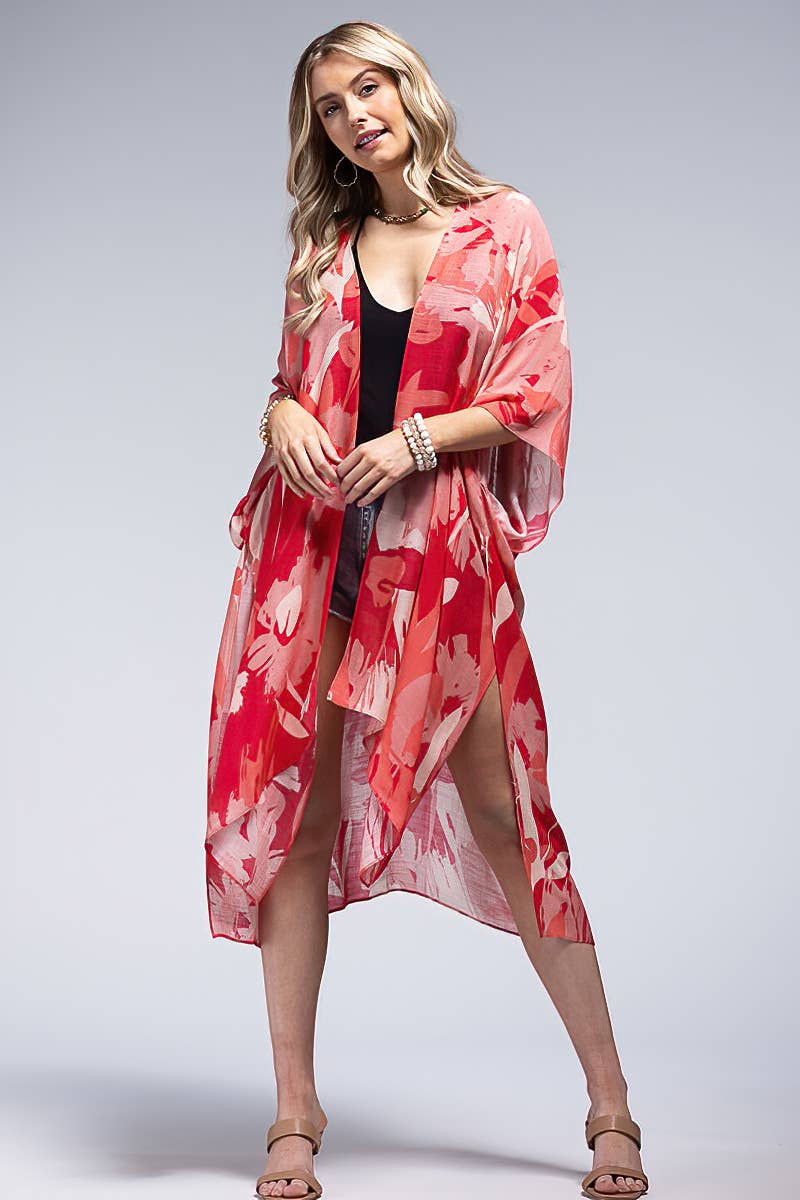 Lightweight Floral Monochrome Kimono