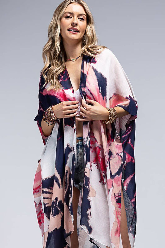 Lightweight Water color Kimono: CORAL MULTI