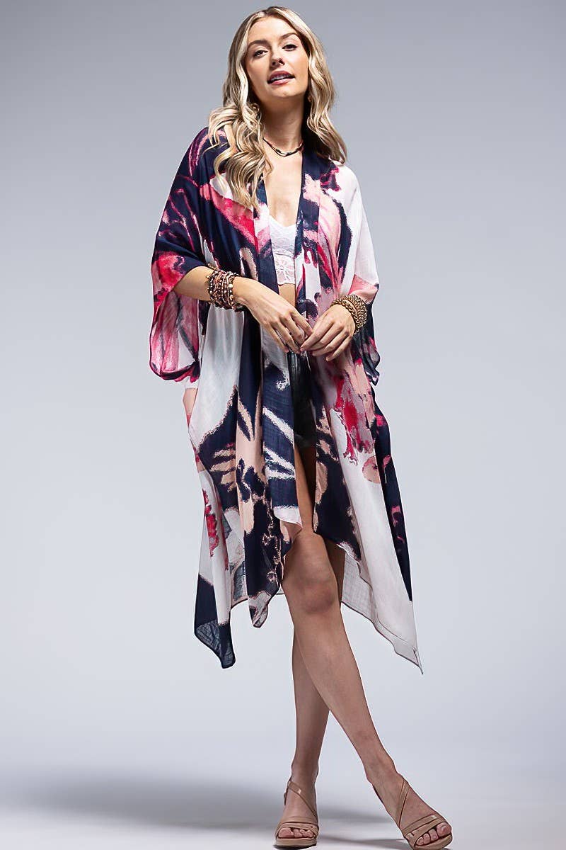 Lightweight Water color Kimono: CORAL MULTI