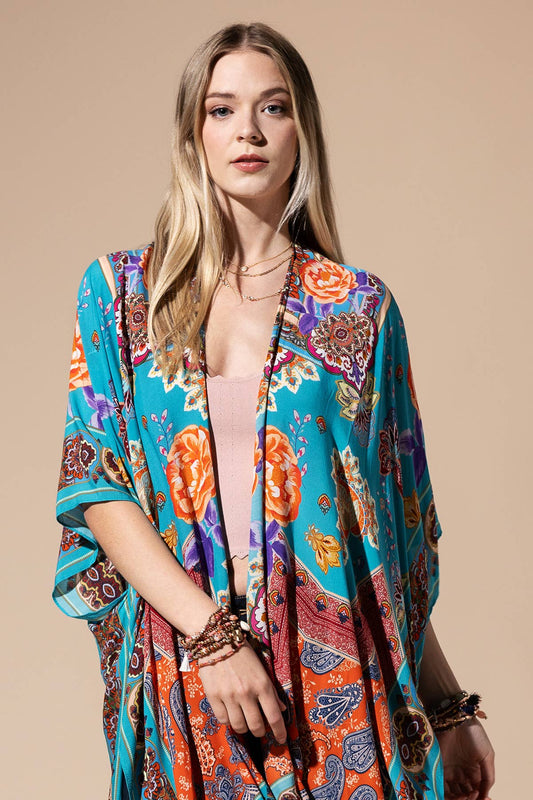 Boho Paisley & Floral Kimono with Tassel Detail