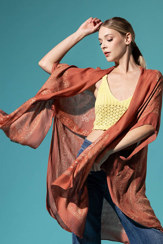 Mandala & Lotus Semi-Sheer Woven Kimono