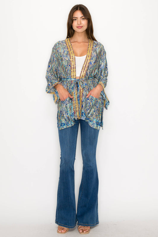 Kimono Short Sparkly Jacket: Light Blue